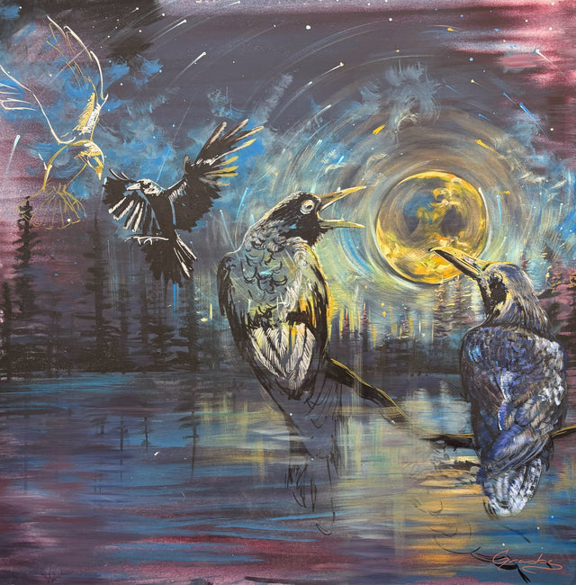 "Crow Cacophony" | SOLD | 36" x 36" | Original Mixed Media Artwork by Teresa Grasby