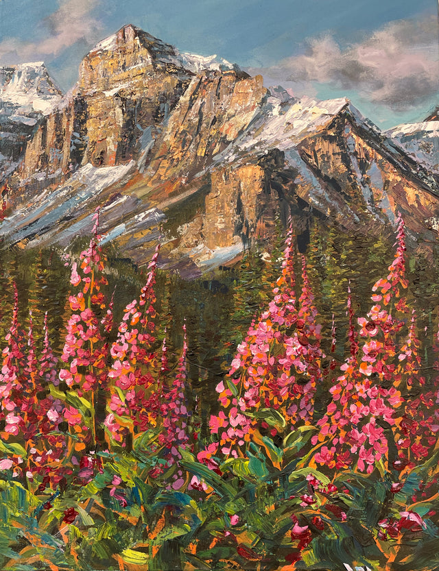 "Fireweed at Mount Babel" |  Original Mountain Wildflower Painting by Teresa Grasby | 22"x28"