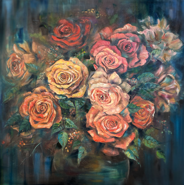 Roses original floral oil painting by Teresa Grasby