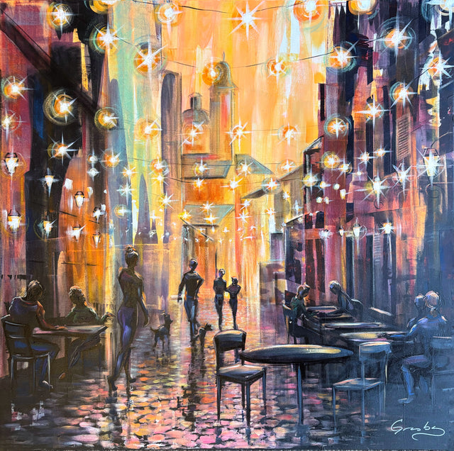 Sparkle Time original European streetscape painting by Teresa Grasby