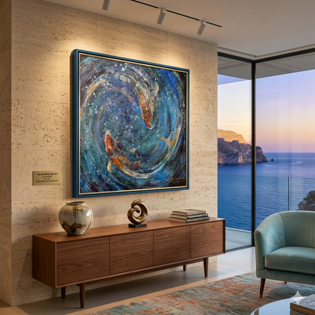 "Yin Yang Fish" | 30" x 30" | Original Acrylic Painting of Fish swirling by Teresa Grasby
