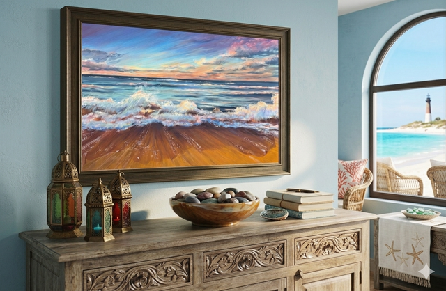"Waves at Last Light" | 24" x 36" | Acrylic Painting on Canvas of the Sea at Sunset by Teresa Grasby