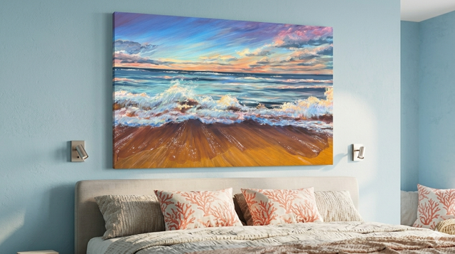 "Waves at Last Light" | 24" x 36" | Acrylic Painting on Canvas of the Sea at Sunset by Teresa Grasby
