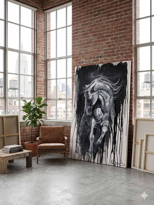 "Equine Spirit" - 40"x60" Original Charcoal Drawing on Canvas by Teresa Grasby