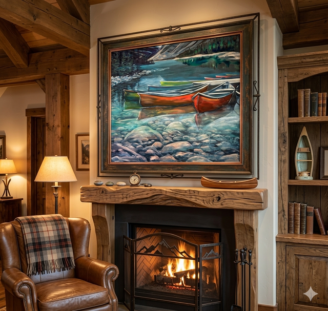 "Canoes on Glass" - Original Mount Edith Cavell Painting by Teresa Grasby | 36"x36"