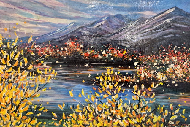 "Fall Frenzy" | 24" x 36" | Acrylic Ink on Canvas of Fall in the Bow Valley