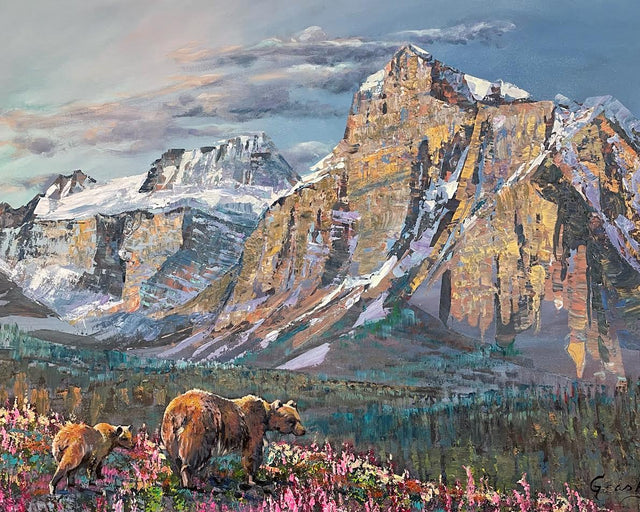 "Babel Bears" | SOLD | Original Acrylic Painting of Mount Babel with Grizzly Bears by Teresa Grasby| 30"x40"