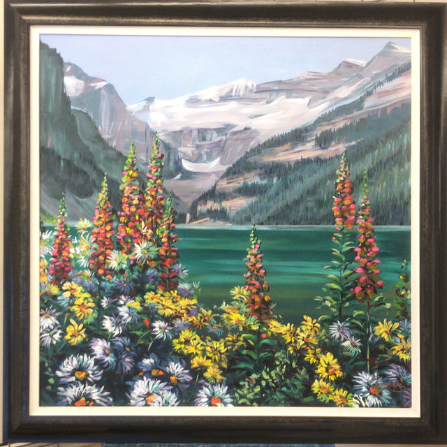 Flowers at Lake Louise - 36x36 Original Acrylic Painting by Teresa Grasby