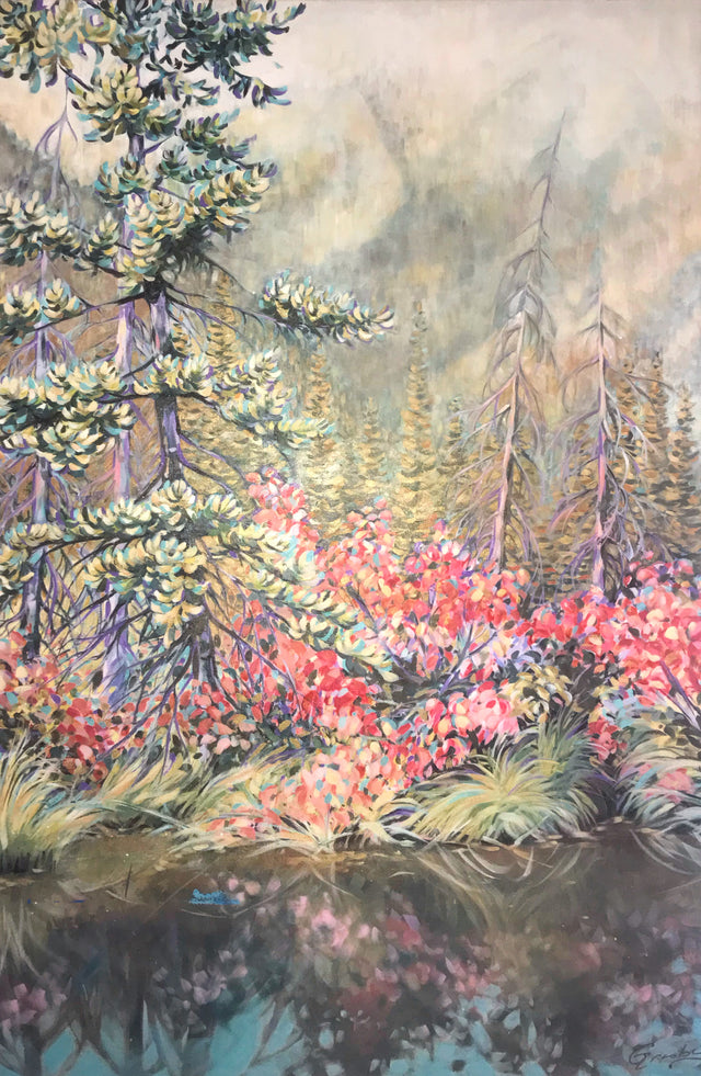 Mount Lorette Pond - 48x72 Original Acrylic Painting by Teresa Grasby