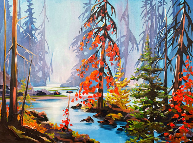Red Tree - Original Alberta Autumn Landscape Painting 30x40