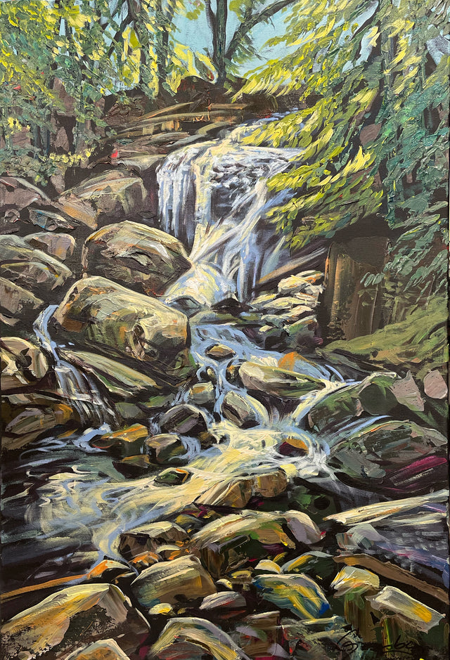 "Cottonwood Falls"  | Original British Columbia Waterfall Painting by Teresa Grasby | 20"x30"