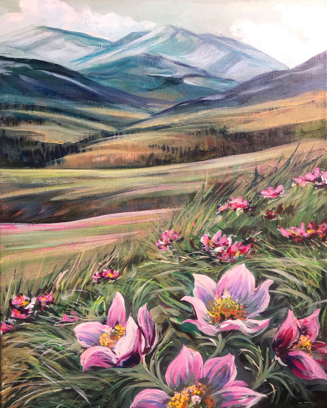 Alberta Crocuses original acrylic painting by Teresa Grasby
